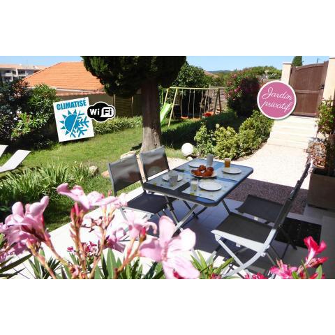 Bas de villa jardin plein sud proche mer clim-Wifi