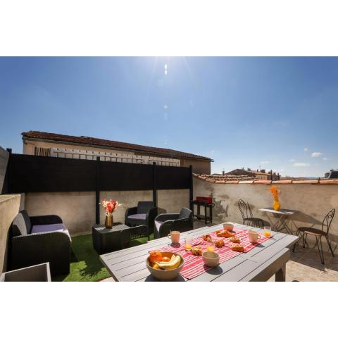 House with terrace on the roofs of Carcassonne