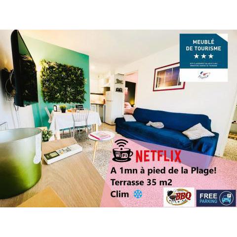 Les Néréides - T3 à 50m de la plage - Clim - Terrasse & BBQ - Wifi/Netflix